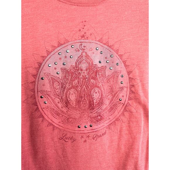 Lucky Brand Pink Mandala Graphic Tee L Rhinestone Boho Casual Top - Picture 2 of 4